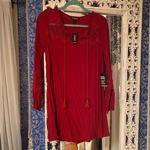 NWT Express Red Tassle Dress with Crochet Detailing sz XS